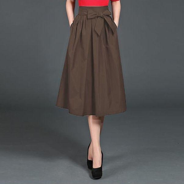 Damska letnia spódnica A-line o długości do kolan z elastycznym stanem z wysokim stanem - wysokiej jakości spódnica midi slim-fit na modne codzienne okazje