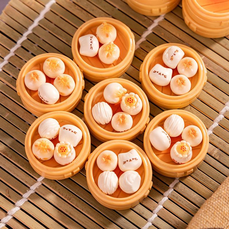 1Set Dollhouse Miniature Steamer Ornaments Mini Food Toys + Imitation Steamed Buns Decoration Kitchen Accessories