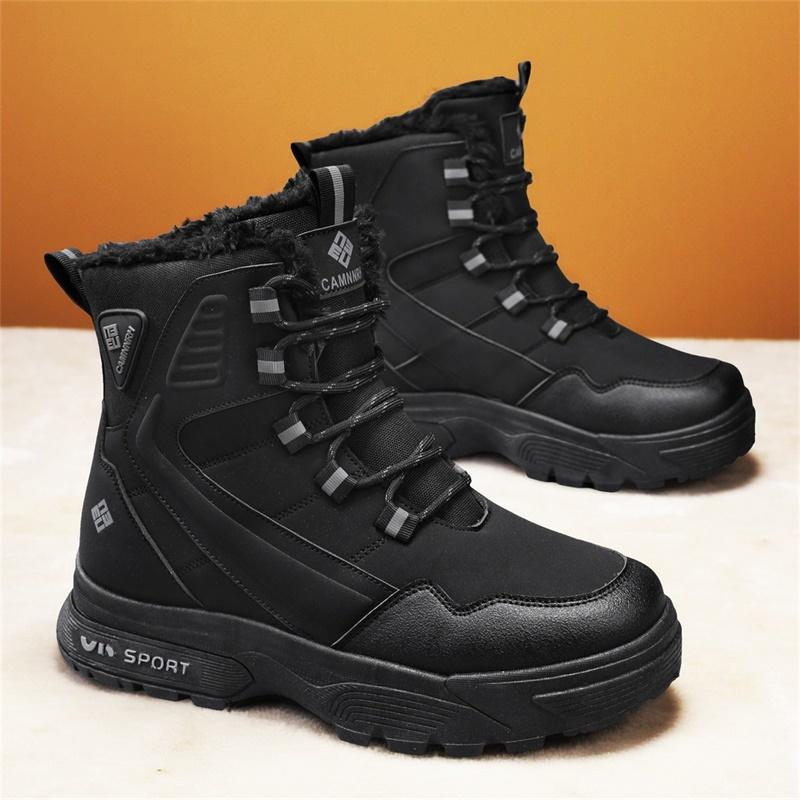

Winter Leather Boots with Fur Outdoor Men s Snow Boots Waterproof Non-slip Ankle Boots Work Cotton Boots Climbing Trekking Boots 39 чорний