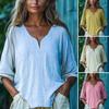Women Tops Soft Fabric Breathable Loose Fit Blouse Three-Quarter Sleeve V-Neck Casual Spring Summer Shirt