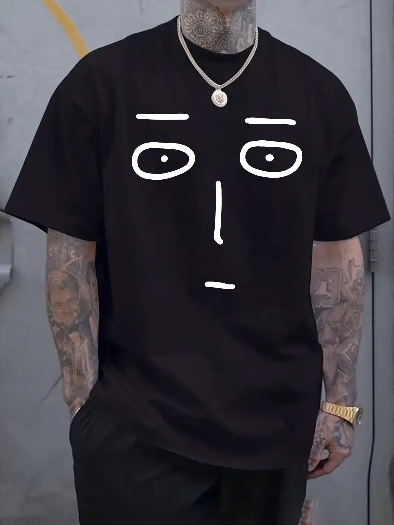 Minimalist Black & White Face Print T-shirt - Regular Fit Casual Short Sleeve Round Neck Tee XXXXL