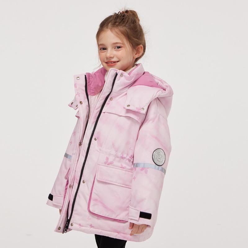 Girls' Workwear Down Jacket for Little Girls In Winter with Hood, Windproof and Warm Children's Thick Winter Clothes