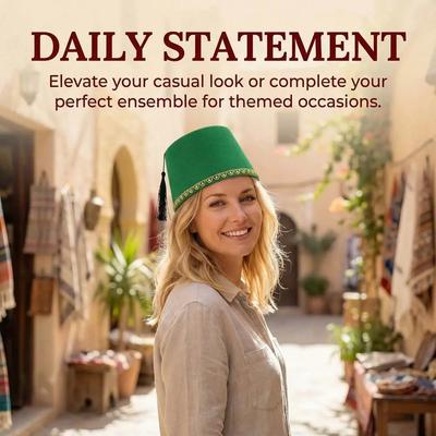 Round Felt Fez Cap Moroccan Hat Breathable Tarboosh Fez Hat Ottoman Cosplay Turkish Tassels Cap Festival Supplies
