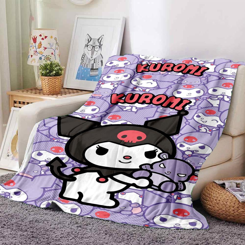 Kuromi'S Cute Adventure Flannel Blanket Super Soft Warm Cozy Blanket For Sofa Bed Office Travel Allseason Home Decor Gift