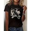 European Size Fashionable Letter Print Women'S T-shirt - Comfortable And Relaxing, Round Neck, Suitable For All Seasons, Elegant And Casual Top