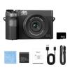 4K Mirrorless Digital Camera 18X Digital  75MP Front Rear Double Lens 9 Shoot Mode Portable USB Rechargeable Battery