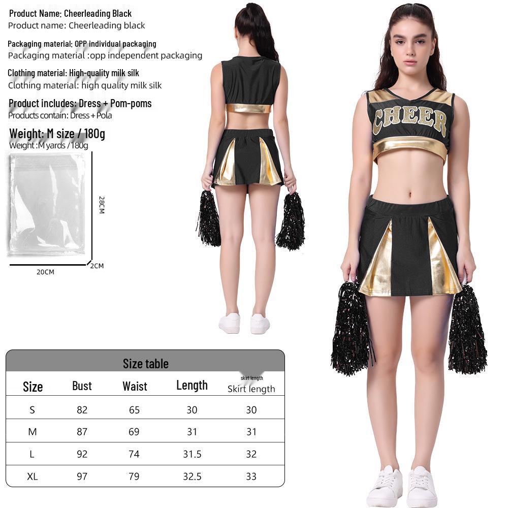 

Women s Cheerleading Dance Costume Set with Pom-Poms & Short Skirt Adult M чёрный