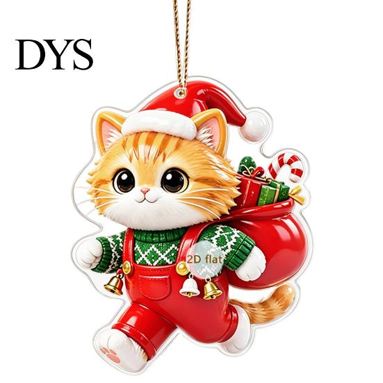Christmas Tree Pendant Cat with Hanging Rope, 2D Flat Acrylic Ornament for Xmas Holiday Home Decor Decoration, Cute Decor, Party Supplies Car