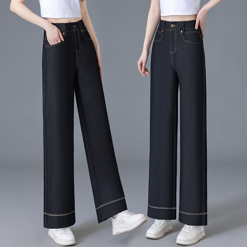 Women's Denim Wide Leg Pants High Waist Tencel Straight Trousers Micro Stretch Thin Commuter Jeans Spring Summer Casual Pants
