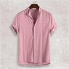 Summer Men's Short Sleeve Cotton and Linen Shirt Comfortable Casual Stand-Up Neck Cardigan Solid Color Shirt Men's