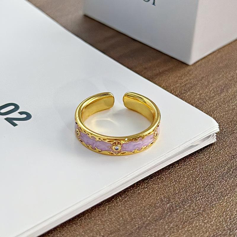 Retro Medieval Gradual Change Enamel Drop Glaze Opening Ring Women'S Niche Design Sense Light Luxury Sweet Cool Index Finger Ring