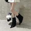 Sheep curly splicing pointed short boots autumn and winter new fashion mid-tube boots Internet celebrity fashionable mid-heel trouser boots