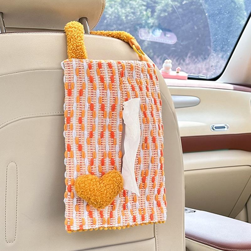 Creative Heart Shape Hanging Backseat Car Tissue Box Multi Functional Tissue Bag