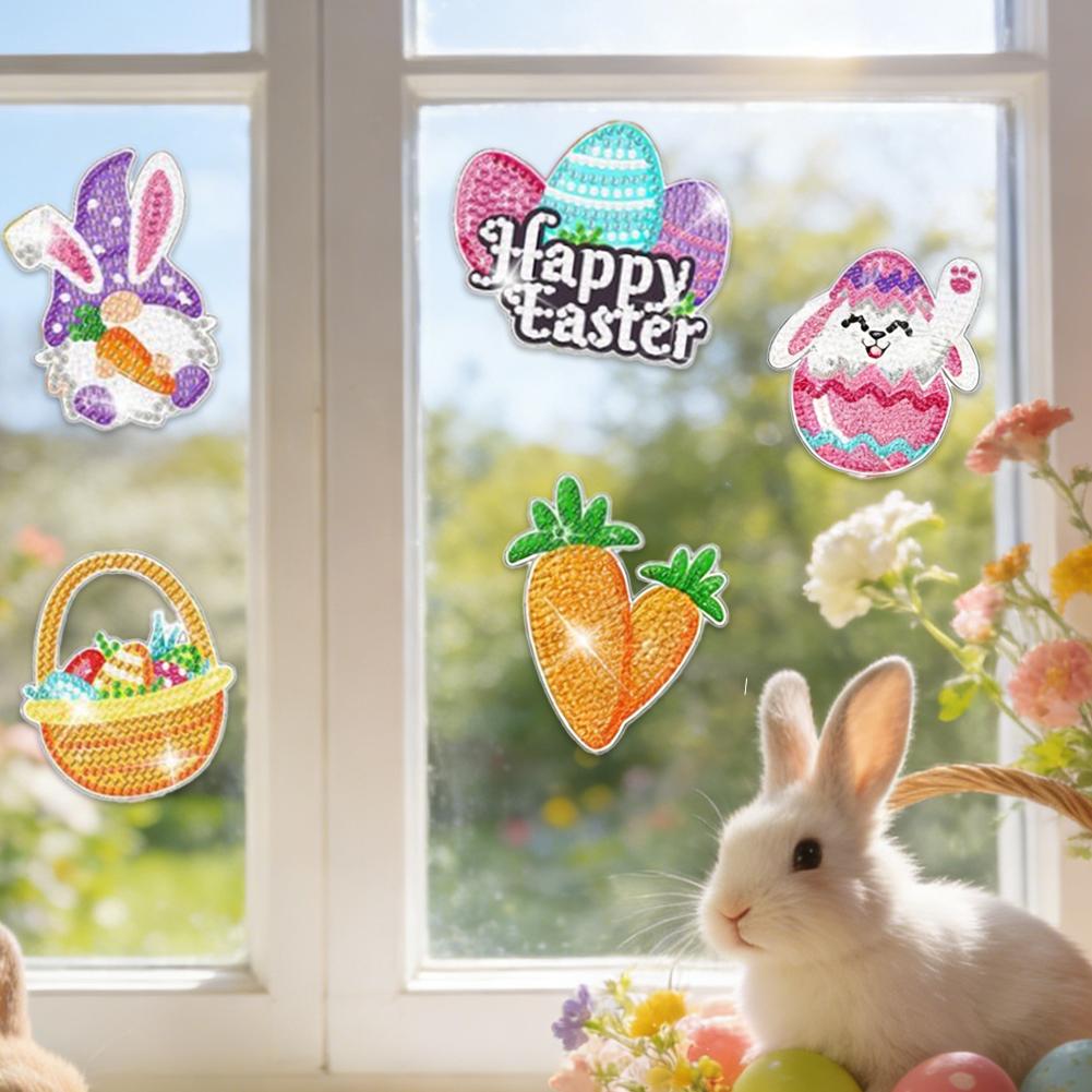 Easter DIY Diamond Art Decor Set 12Pcs Acrylic PET Egg Bunny Gem Stickers 5D Craft For Easter Party Home Decor