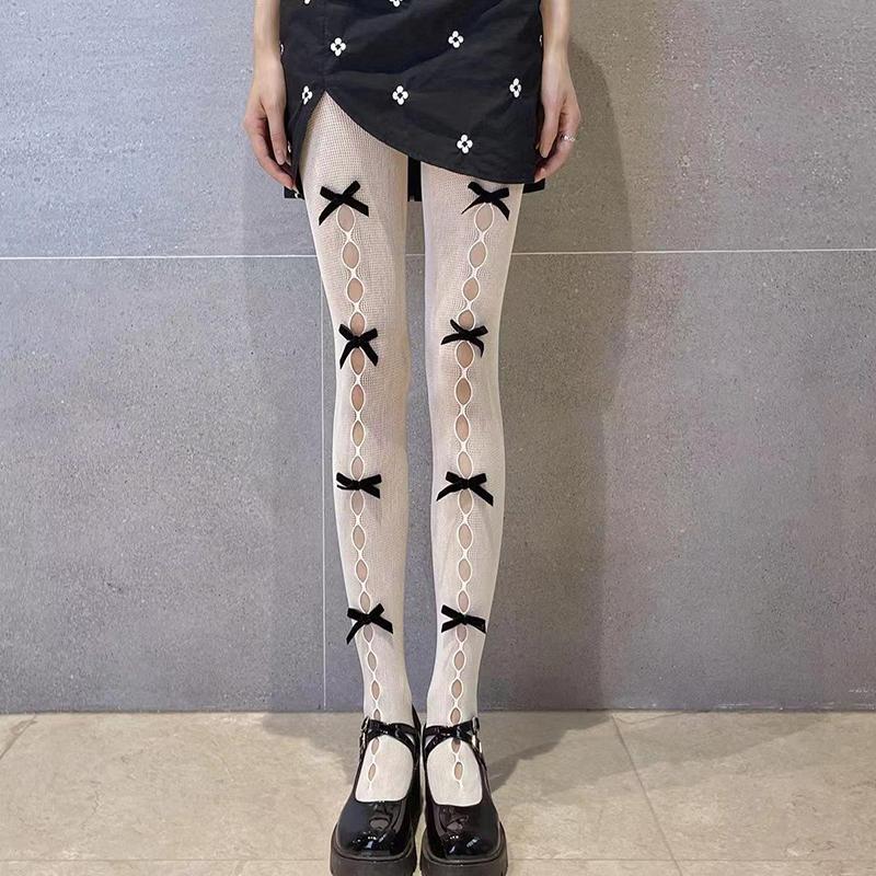 Lolita-style Bow-tie Fishnet Stockings Pantyhose Sexy Openwork Women Socks