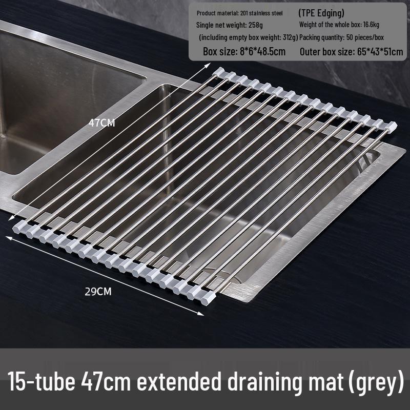 Foldable Stainless Steel Sink Drainer Rack & Roll-Up Dish Mat