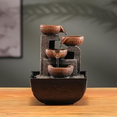 1 fântână cu cascadă de masă din rășină, dispozitiv de apă curentă de masă alimentat prin USB, decor feng shui relaxant, potrivit pentru diferite tipuri de camere