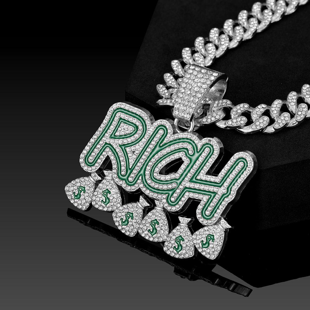 Hip Hop Men Women Become Rich Money Bag Pendant NecklaceWith 13Mm Miami Cuban Link Chain Necklaces Trendy Dollar Sign Neck Wear