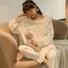 Tiruxin Women's Ribbed Long Sleeve Pajama Set - Retro Princess Court Style