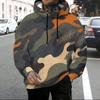 Men Plus Size Beige Printed Hoodie Long Sleeve Drawstring Pullover With Kangaroo Pocket