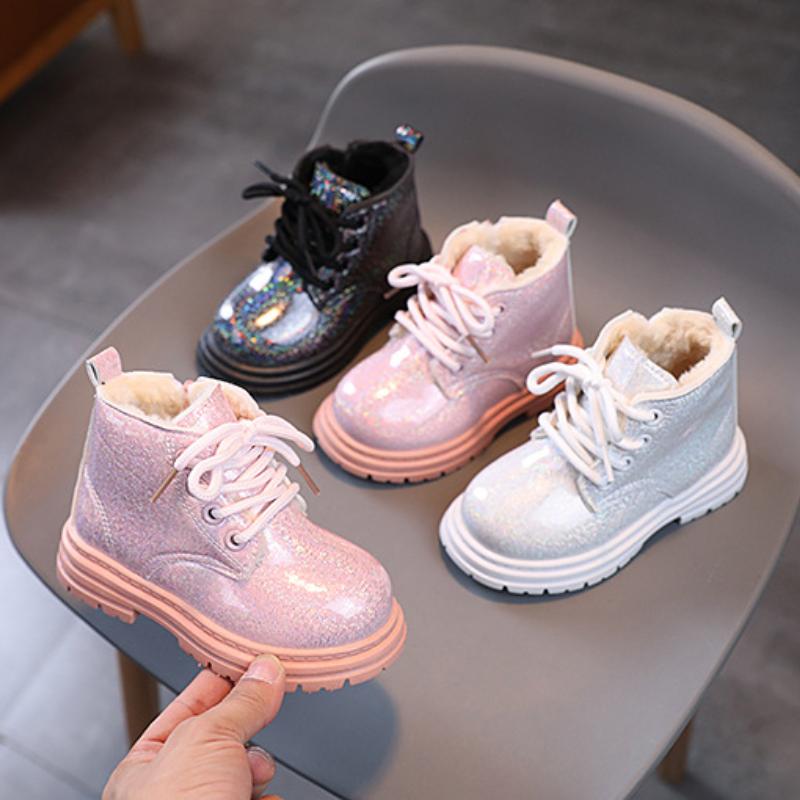 Girl Winter Boots Fashion Children Princess Platform Ankle Boots Warm Plush Versatile Kids Causal Cotton Boots Solid Color Soft