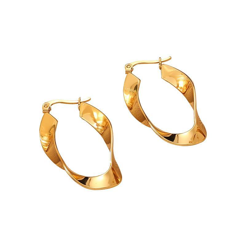 Stainless Steel Gold Color Hoop Earrings Retro Geometric Twisted Beaded C Shape Earring Jewelry For Women Daily Party Decor