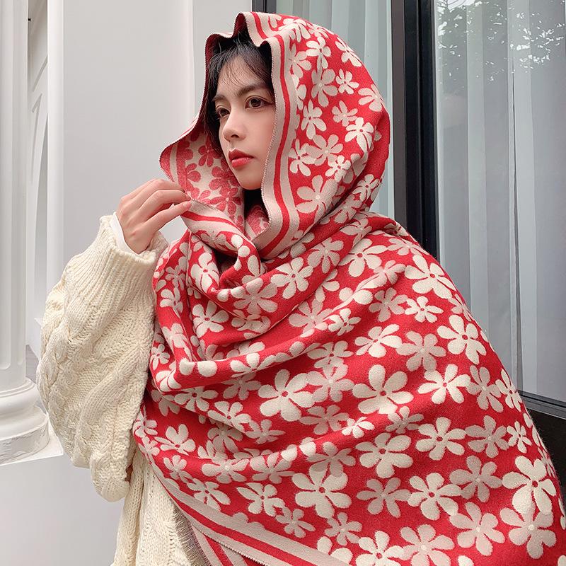 New Scarves For Women In Autumn And Winter Fashionable Cashmere Scarves Floral Prints Warm And Thickened Shawls