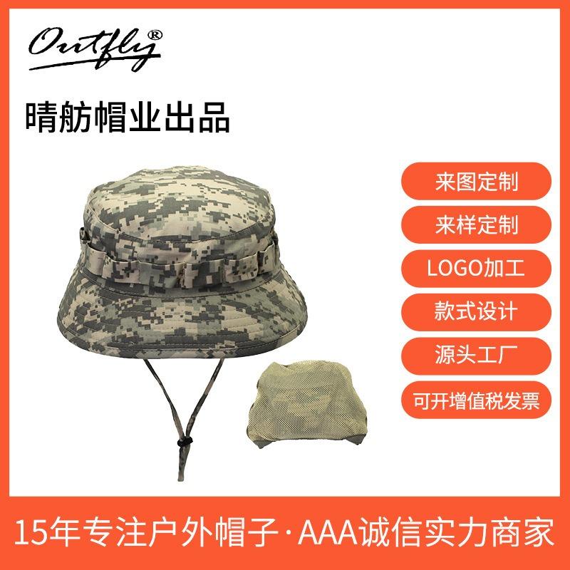 Camouflage mountaineering basin hat outdoor men's big head circumference bucket hat sun protection can be stored bionic camping jungle hat