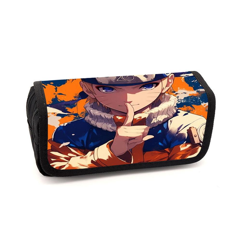 NARUTO Cartoon Pencil Box Double Layer Flip Pen Case Lightweight Stationery for Boys & Girls Ages 6-10 Kids School Daily Use