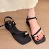 Barlow fantasy! Stylish square head metal buckle cover toe thick heel sandals women's 2025 summer new Korean version flat sandals