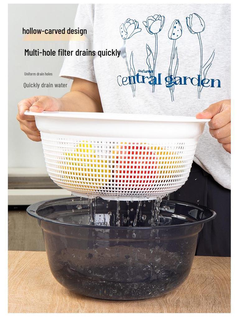 Large Kitchen Double-Layer Drain Basket with Lid for Fruit & Vegetable Washing and Storage