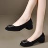 Low-heeled square-head rhinestone casual single shoes women's new autumn black light mouth temperament thick-heeled commuting shoes