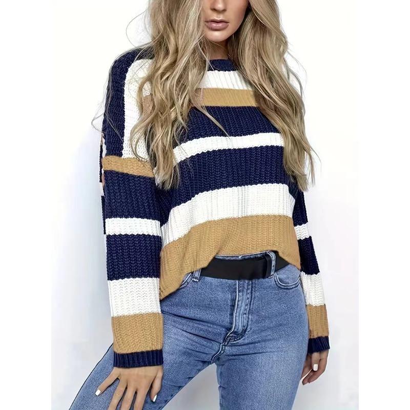 Women S Loose Fit Striped Knit Pullover Casual Sweater