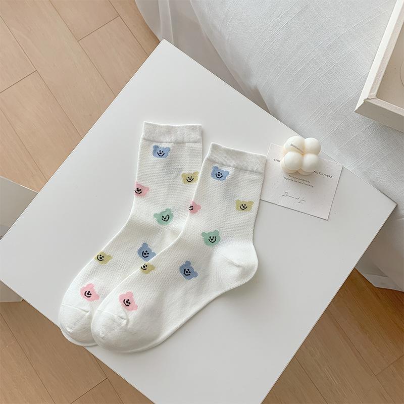 Weiße Socken, Dünnes Netzgewebe, Schweißabsorbierend, Atmungsaktiv, Gepunktet, Niedliche Wadenlange Socken für Frühling und Sommer