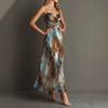 European and American new fashionable and elegant printed dress, sexy suspender waist elegant beach dress