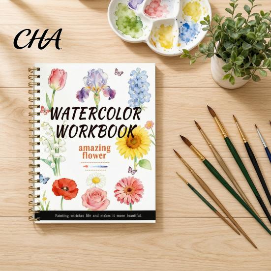 Floral And Daily Object Coloring Watercolor Book, Clean Bright Patterns Design, Thick Book for Kids Paper Multi-theme Paint Art Skill Development