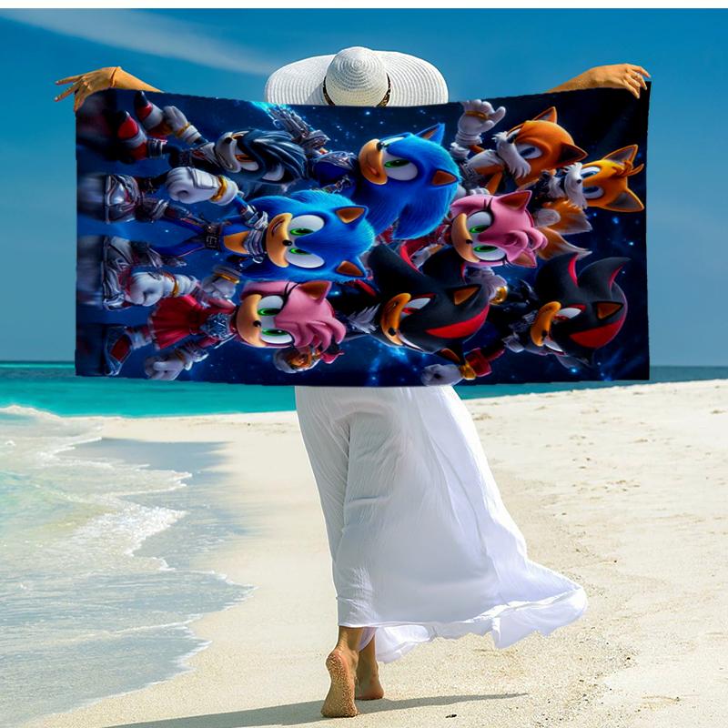 Ultra-Soft Beach Towel with Sonic Theme,Ideal for Pool - Camping, Diving - Perfect Travel Essential, Vibrant Beach Towel.