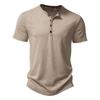 Mens Casual Solid Color Henley Collar Short Sleeve T Shirt