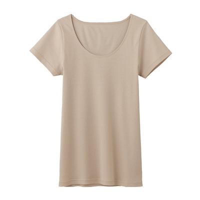 Gunze CFA Inner Refreshing Half Made In New Soft Size L Shirt, 100% Cotton, Sleeve, Japan, CB3252, Women's, Beige,