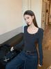 Spicy Girl Rivet Round Neck Slim Fit Long Sleeve T-shirt for Women's Autumn/Winter Wear