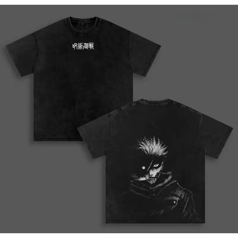 Manga Jujutsu Kaisen T-shirt Gojo Satoru Y2k Washed Oversized Tee Shirt Summer Short Sleeve 100% Cotton Men's Clothing Tops