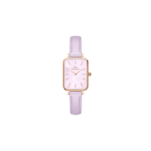 Official Limited Edition/2-Year Warranty: Daniel Wellington DW Women's Quadro Watch in Lavender Purple Leather with Rose Gold and Purple MOP Leather.