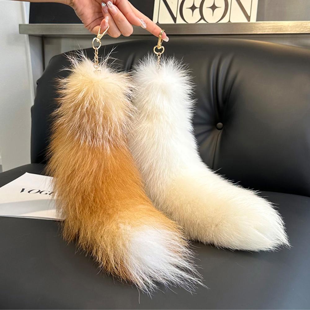 Handmade Natural Fox Skin Keychain, 40 Centimeters Long, Handbag Keychain, Backpack, Handbag/shoes/hat/charming Jewelry with Tassels for Cars