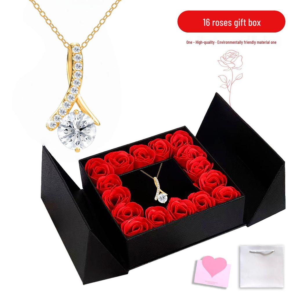 Charming Micro-Inlaid Diamond Pendant Necklace – Fresh, Lovely, and Fashionable Bone Chain