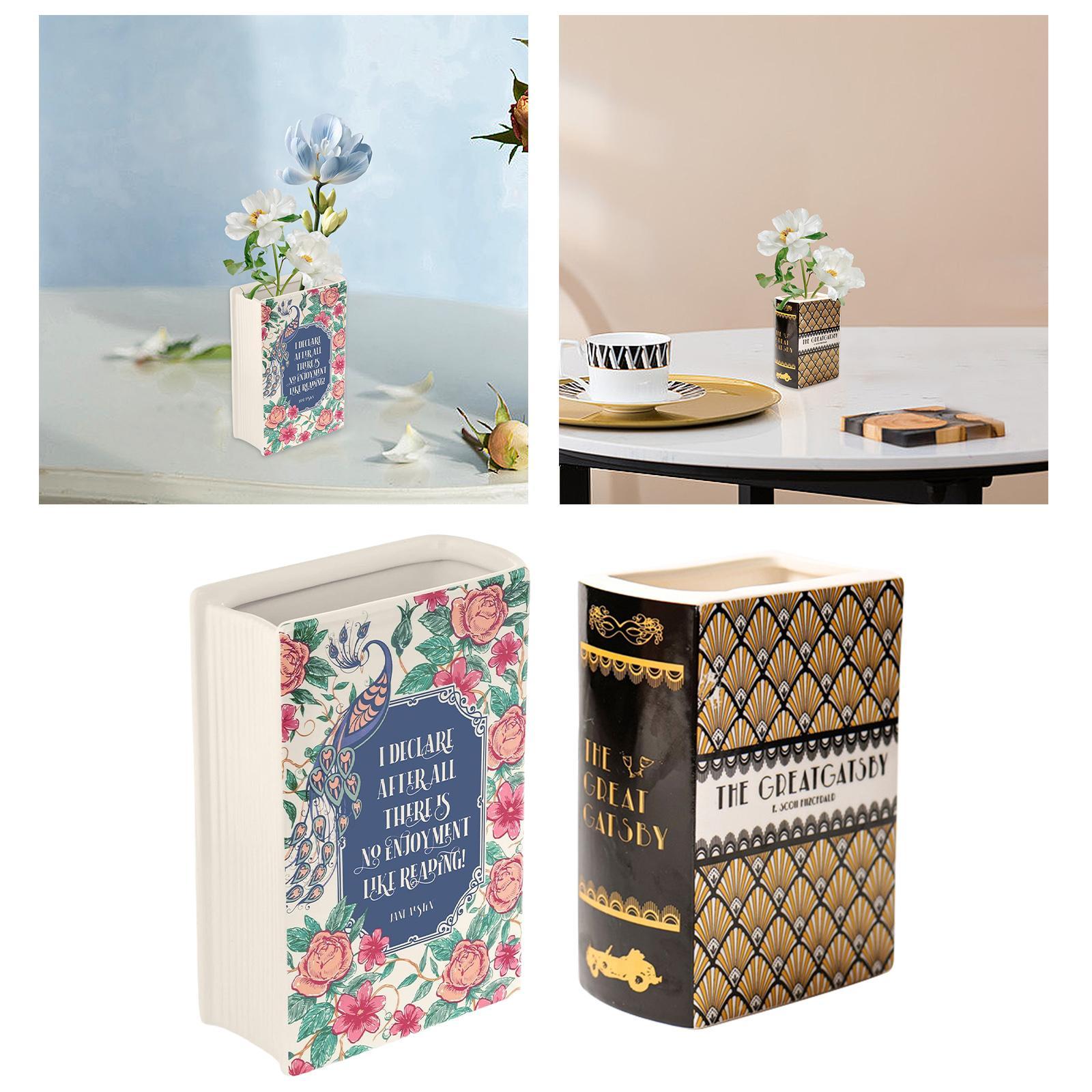 

Decorative Vase Book Shaped Modern Flowerpot for Office Desktop Book Lovers