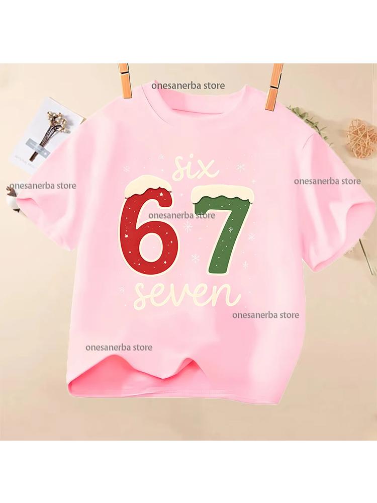 Kids Christmas SIX SEVEN Number 67 Graphic TShirt Soft Cotton Holiday Wear for Boys Girlsdf0097