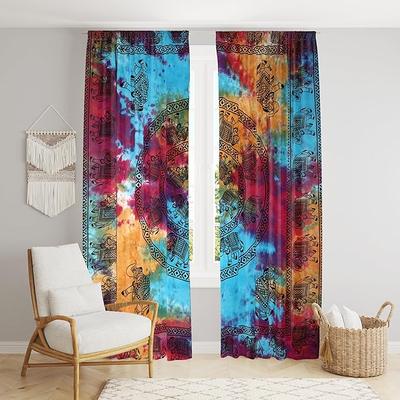 Beautiful Indian Bohemian Psychedelic Hippie Tie Dye Window Curtain Panels for Bedroom, Living, Balcony (Tie Dye Round Elephant)
