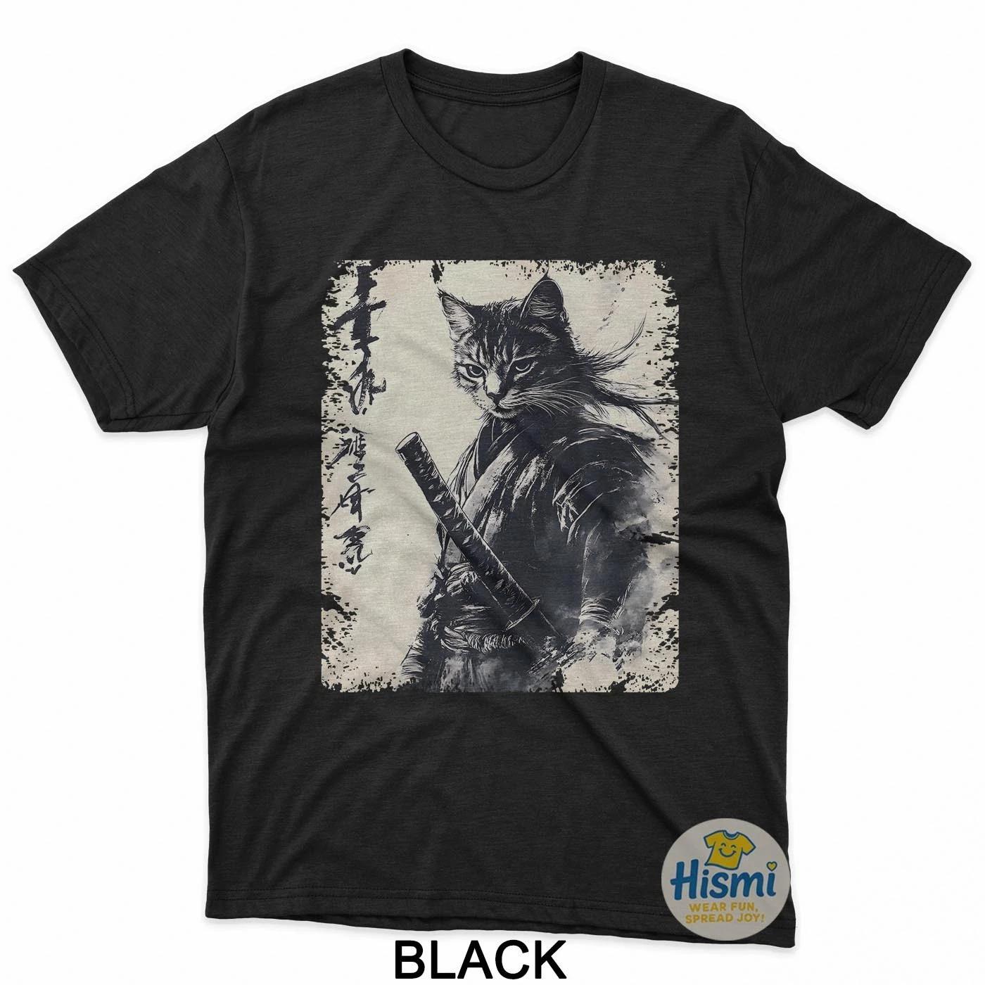 Vintage Cat Japanese Art Anime Graphic Men Boys T-Shirt L