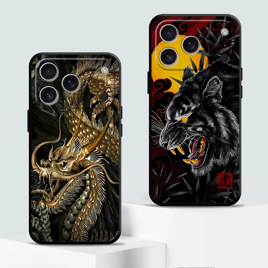 Tiger Dragon Case for Apple iPhone 17 Pro Max 13 11 12 Air XR XS MAX 16 14 15 Pro 7 8 Funda Phone Cover