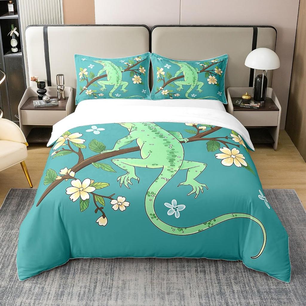 Chameleon Duvet Cover Sets for Teens Queen King Size Lightweight Down Quilt Cover Set  Animal Pattern Bedroom Decor No Comforter